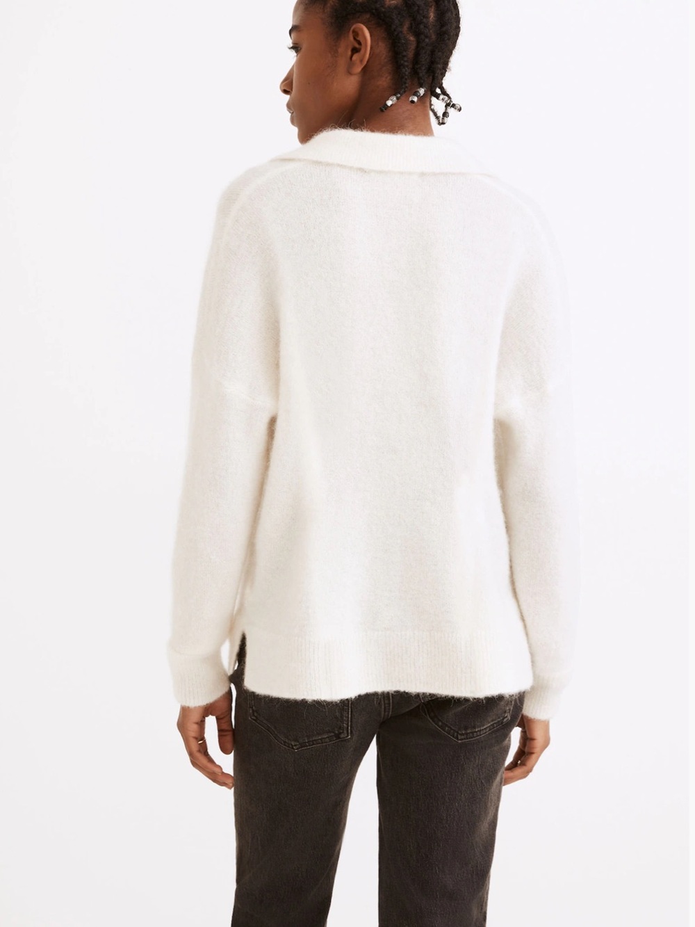 Madewell Off-White Wool/Alpaca Blend Carabelle Polo Button-Up Cardigan XL Boxy - Picture 3 of 13